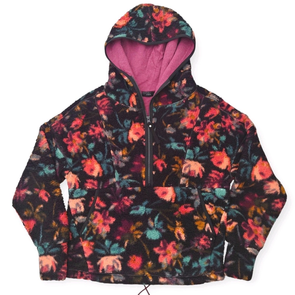 prAna Sherpa Fleece Hooded Jacket Womens XS 1/2 Zip Floral Outdoor W23202130
